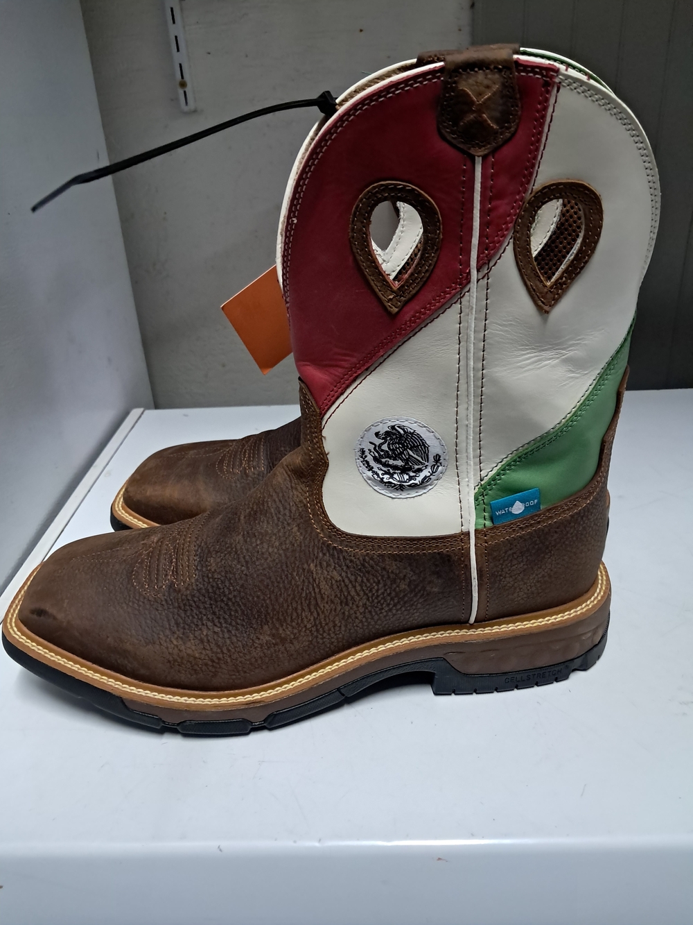 Twisted X Brown Leather Western Boots with Red, White & Green Shaft